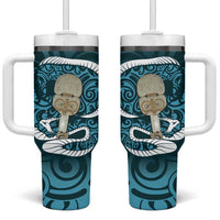 Turquoise New Zealand Eel Tumbler With Handle Aotearoa Maori Tuna With Kotiate Weapon