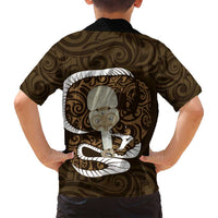 Gold New Zealand Eel Family Matching Long Sleeve Bodycon Dress and Hawaiian Shirt Aotearoa Maori Tuna With Kotiate Weapon LT14 - Polynesian Pride