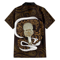 Gold New Zealand Eel Family Matching Off Shoulder Maxi Dress and Hawaiian Shirt Aotearoa Maori Tuna With Kotiate Weapon LT14 - Polynesian Pride