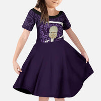 Purple New Zealand Eel Family Matching Short Sleeve Bodycon Dress and Hawaiian Shirt Aotearoa Maori Tuna With Kotiate Weapon LT14 Daughter's Dress Purple - Polynesian Pride