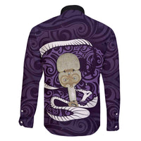 Purple New Zealand Eel Family Matching Short Sleeve Bodycon Dress and Hawaiian Shirt Aotearoa Maori Tuna With Kotiate Weapon LT14 - Polynesian Pride
