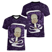 Purple New Zealand Eel Women V-Neck T-Shirt Aotearoa Maori Tuna With Kotiate Weapon LT14 - Polynesian Pride