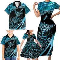 New Zealand Stingray Family Matching Short Sleeve Bodycon Dress and Hawaiian Shirt Aotearoa Whai With Maori Paua Shell LT14 - Polynesian Pride