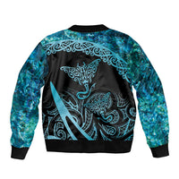 New Zealand Stingray Sleeve Zip Bomber Jacket Aotearoa Whai With Maori Paua Shell LT14 - Polynesian Pride