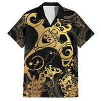 Black And Gold Aotearoa Whai Family Matching Long Sleeve Bodycon Dress and Hawaiian Shirt NZ Stingrays Maori Curves Style LT14 Dad's Shirt - Short Sleeve Gold - Polynesian Pride