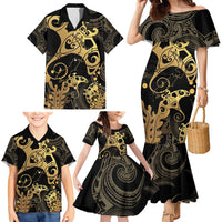 Black And Gold Aotearoa Whai Family Matching Mermaid Dress and Hawaiian Shirt NZ Stingrays Maori Curves Style LT14 - Polynesian Pride