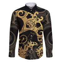 Black And Gold Aotearoa Whai Family Matching Mermaid Dress and Hawaiian Shirt NZ Stingrays Maori Curves Style LT14 Dad's Shirt - Long Sleeve Gold - Polynesian Pride