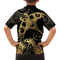 Black And Gold Aotearoa Whai Family Matching Puletasi and Hawaiian Shirt NZ Stingrays Maori Curves Style LT14 - Polynesian Pride