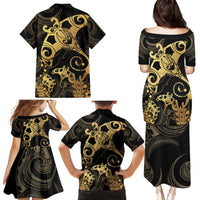Black And Gold Aotearoa Whai Family Matching Puletasi and Hawaiian Shirt NZ Stingrays Maori Curves Style LT14 - Polynesian Pride
