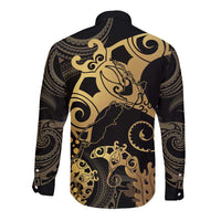 Black And Gold Aotearoa Whai Long Sleeve Button Shirt NZ Stingrays Maori Curves Style