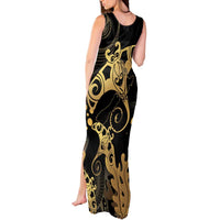 Black And Gold Aotearoa Whai Tank Maxi Dress NZ Stingrays Maori Curves Style