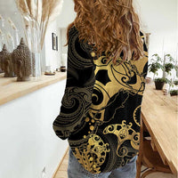 Black And Gold Aotearoa Whai Women Casual Shirt NZ Stingrays Maori Curves Style LT14 - Polynesian Pride