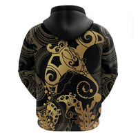 Black And Gold Aotearoa Whai Zip Hoodie NZ Stingrays Maori Curves Style LT14 - Polynesian Pride