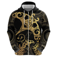 Black And Gold Aotearoa Whai Zip Hoodie NZ Stingrays Maori Curves Style LT14 - Polynesian Pride