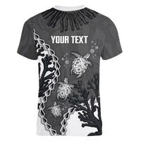 Personalized Black Coral Hawaii Women V-Neck T-Shirt Ekaha Ku Moana Honu Sea Turtle