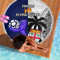 Fiji And Scotland Rugby Beach Blanket Fijian Tapa Pattern With Thistle LT14 - Wonder Print Shop