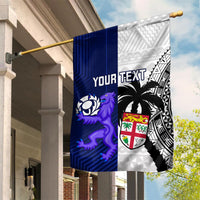 Custom Fiji And Scotland Rugby Garden Flag Fijian Tapa Pattern With Thistle LT14 House Flag Blue - Polynesian Pride
