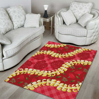 Red Palaka Hawaii Mele Kalikimaka Area Rug Ohia Lehua Monstera Puakenikeni Lei - Polynesian Pride