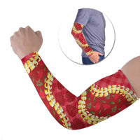 Red Palaka Hawaii Mele Kalikimaka Arm Sleeves Ohia Lehua Monstera Puakenikeni Lei - Polynesian Pride
