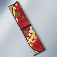 Red Palaka Hawaii Mele Kalikimaka Auto Sun Shade Ohia Lehua Monstera Puakenikeni Lei - Polynesian Pride