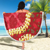 Red Palaka Hawaii Mele Kalikimaka Beach Blanket Ohia Lehua Monstera Puakenikeni Lei - Polynesian Pride