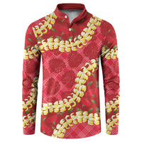 Red Palaka Hawaii Mele Kalikimaka Button Sweatshirt Ohia Lehua Monstera Puakenikeni Lei - Polynesian Pride