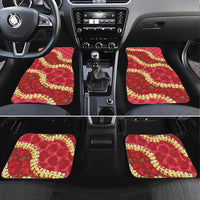 Red Palaka Hawaii Mele Kalikimaka Car Mats Ohia Lehua Monstera Puakenikeni Lei - Polynesian Pride
