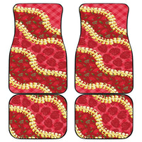 Red Palaka Hawaii Mele Kalikimaka Car Mats Ohia Lehua Monstera Puakenikeni Lei - Polynesian Pride