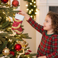 Red Palaka Hawaii Mele Kalikimaka Christmas Stocking Ohia Lehua Monstera Puakenikeni Lei - Polynesian Pride