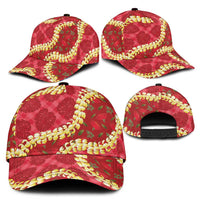 Red Palaka Hawaii Mele Kalikimaka Classic Cap Ohia Lehua Monstera Puakenikeni Lei - Polynesian Pride