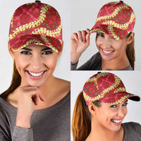Red Palaka Hawaii Mele Kalikimaka Classic Cap Ohia Lehua Monstera Puakenikeni Lei - Polynesian Pride