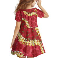 Red Palaka Hawaii Mele Kalikimaka Family Matching Short Sleeve Bodycon Dress and Hawaiian Shirt Ohia Lehua Monstera Puakenikeni Lei - Polynesian Pride