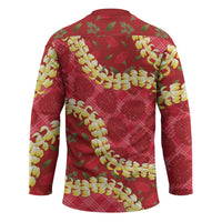 Red Palaka Hawaii Mele Kalikimaka Hockey Jersey Ohia Lehua Monstera Puakenikeni Lei LT14 - Polynesian Pride