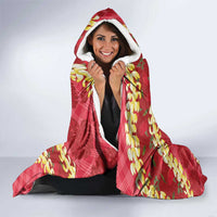 Red Palaka Hawaii Mele Kalikimaka Hooded Blanket Ohia Lehua Monstera Puakenikeni Lei - Polynesian Pride