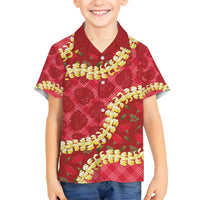 Red Palaka Hawaii Mele Kalikimaka Kid Hawaiian Shirt Ohia Lehua Monstera Puakenikeni Lei LT14 Kid Red - Polynesian Pride