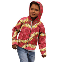 Red Palaka Hawaii Mele Kalikimaka Kid Hoodie Ohia Lehua Monstera Puakenikeni Lei - Polynesian Pride