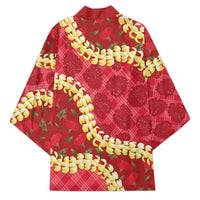 Red Palaka Hawaii Mele Kalikimaka Kimono Ohia Lehua Monstera Puakenikeni Lei - Polynesian Pride