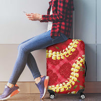 Red Palaka Hawaii Mele Kalikimaka Luggage Cover Ohia Lehua Monstera Puakenikeni Lei - Polynesian Pride