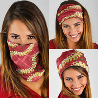 Red Palaka Hawaii Mele Kalikimaka Neck Gaiter Ohia Lehua Monstera Puakenikeni Lei - Polynesian Pride