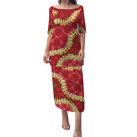 Red Palaka Hawaii Mele Kalikimaka Puletasi Ohia Lehua Monstera Puakenikeni Lei - Polynesian Pride