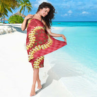 Red Palaka Hawaii Mele Kalikimaka Sarong Ohia Lehua Monstera Puakenikeni Lei - Polynesian Pride
