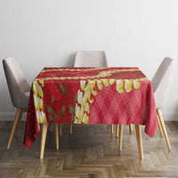 Red Palaka Hawaii Mele Kalikimaka Tablecloth Ohia Lehua Monstera Puakenikeni Lei - Polynesian Pride