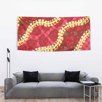 Red Palaka Hawaii Mele Kalikimaka Tapestry Ohia Lehua Monstera Puakenikeni Lei - Polynesian Pride