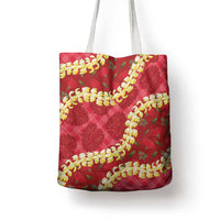 Red Palaka Hawaii Mele Kalikimaka Tote Bag Ohia Lehua Monstera Puakenikeni Lei - Polynesian Pride
