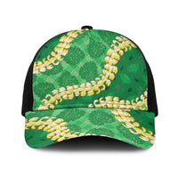 Green Palaka Hawaii Mele Kalikimaka Baseball Net Cap Ohia Lehua Monstera Puakenikeni Lei - Polynesian Pride