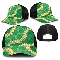 Green Palaka Hawaii Mele Kalikimaka Baseball Net Cap Ohia Lehua Monstera Puakenikeni Lei - Polynesian Pride