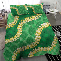 Green Palaka Hawaii Mele Kalikimaka Bedding Set Ohia Lehua Monstera Puakenikeni Lei - Polynesian Pride