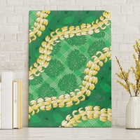 Green Palaka Hawaii Mele Kalikimaka Canvas Wall Art Ohia Lehua Monstera Puakenikeni Lei - Polynesian Pride