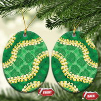 Green Palaka Hawaii Mele Kalikimaka Ceramic Ornament Ohia Lehua Monstera Puakenikeni Lei - Polynesian Pride