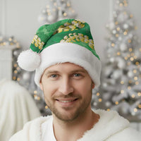 Green Palaka Hawaii Mele Kalikimaka Christmas Santa Hat Ohia Lehua Monstera Puakenikeni Lei - Polynesian Pride